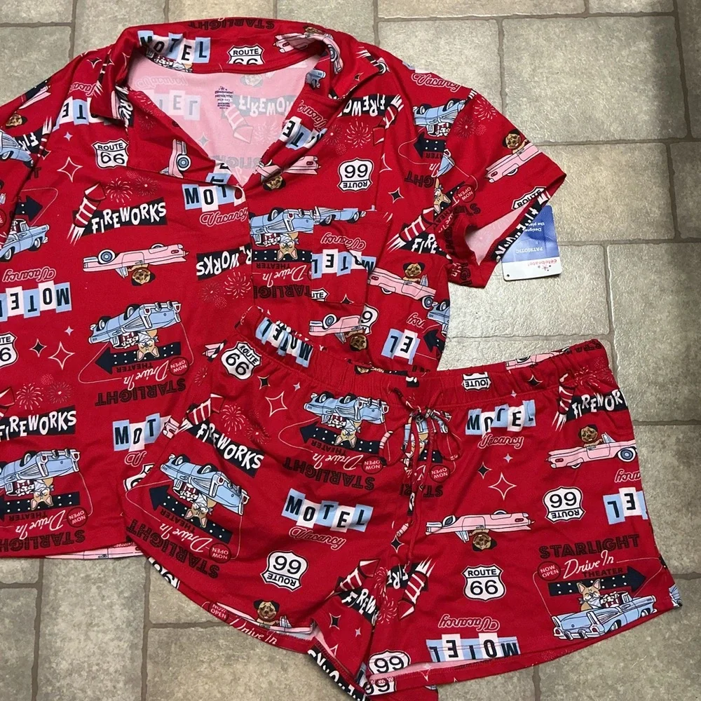 Womans Red Fireworks Pajama Set - Picture 1 of 5